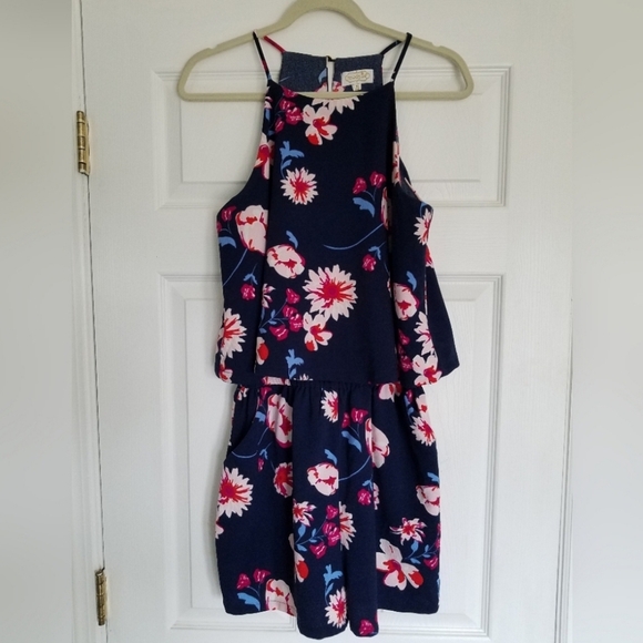 Mud Pie Floral Romper Shorts Blue Sleeveless Palmer Midnight Garden Size Medium - Picture 1 of 10